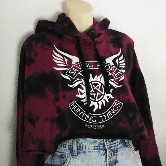 Supernatural Tops - SUPERNATURAL Burgundy Tie Dye Crop Hoodie Large